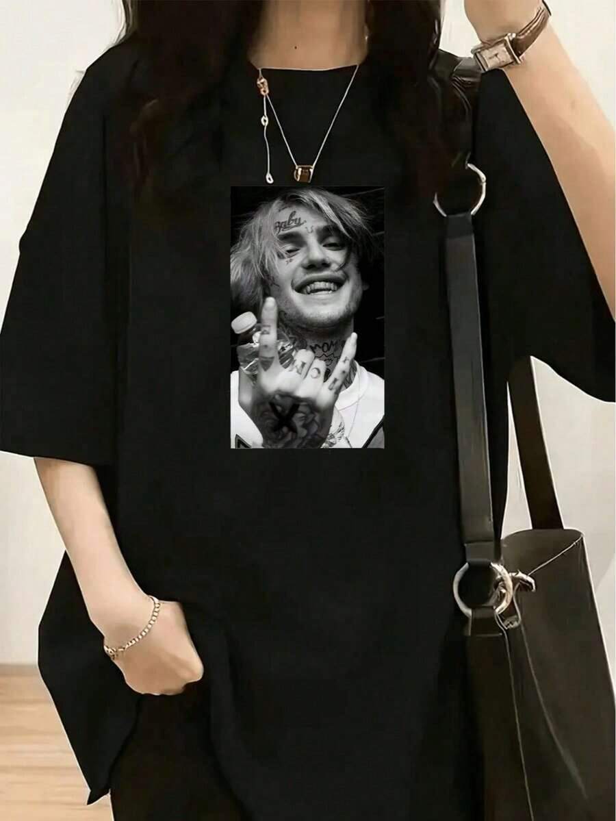 1 Piece Homies Good Buddies Cartoon Print T-Shirt - Women's Casual Short Sleeve Crew Neck T-Shirt, Soft Cotton, 180g, 100% Cotton. - 黑色 8 - 查看 1