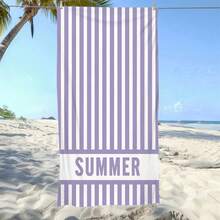 1pc Ultra Soft Purple Striped Summer Pattern Beach Towel, Suitable For Beach, Pool Party, Vacation - Beach & Pool Accessories - Style2 - View 3