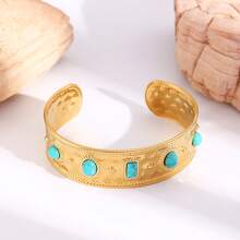 1/3 Peças Conjunto de Pulseiras Vintage de Luxo com Incrustação de Zircônia Falsa de Turquesa, Minimalista Versátil para Uso Casual, Presente para Ela - Multicolorido - Visão 14