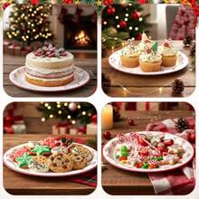 Uiifan - 100 platos de papel de Navidad de 9 pulgadas platos de cena de feliz Navidad color rojo y blanco para fiesta para Navidad invierno día festivo cumpleaños boda decoración de fiesta - Blanco y rojo - Ver 5