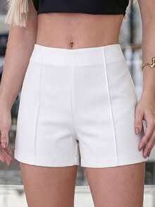 Quần short nữ màu trắng, chất liệu vải dệt, dáng suông, kiểu dáng thanh lịch cho mùa hè, quần short trắng mùa hè, khóa kéo bên hông, quần short mùa hè đa năng. - trắng - Xem 6
