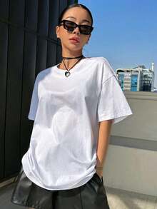 Oversized T-Shirt With Graphic Slogan Patch, Dropped Shoulders That Reads: "CAPTURE THE SIGN OF THE DAY, 100% Happiness ENERGY, FULL OF ENERGY EVERY DAY, Always Maintain A Positive Attitude, Life Is Full Of Uncertainty And Surprises" - 彩色 - 查看 6
