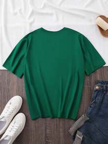 Under The Radar Women's Casual Short Sleeve T-Shirt With Pig And Clothesline Print - Soft Polyester Crew Neck T-Shirt, Pink, Machine Washable, Comfortable For All Seasons, 100% Cotton Ladies' T-Shirts. Unisex Loose Fit Short Sleeve Crew Neck Cotton T-Shirt, Urban Vintage Style - 綠色 - 查看 2