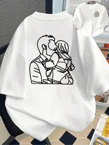New 180g Short-Sleeved T-Shirt, 1% Cotton, With Prints On The Front And Back - Couple's Hug, Romantic T-Shirt - Fashionable Printed T-Shirt For Women, Short-Sleeved, Suitable For All Seasons, Modern Clothing - Can Be Worn As An Inner Layer In Spring And Autumn Or Alone In Summer, Unisex. - 白色 - 查看 7