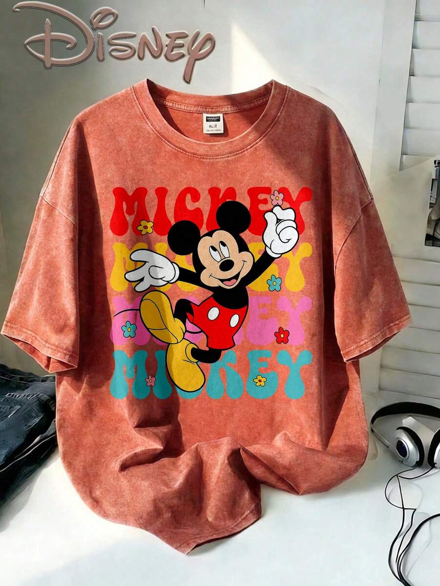 Disney Oversize Round Neck Washed T-Shirt With Disney Mickey Mouse Print, Disneyland, Disney Animal Kingdom, Disney Family Vacation Trip, Summer Outfits For Women, Vacation Outfits Women, Dresses,, Dresses For Women, Summer Clothes, Summer Tops, Capris For Women, Rompers For Women, Jeans For Women, Jorts, Graphic Tees Women, Tank Tops Women, Dresses For Women Summer, Summer Tops, Summer Clothes, Summer, Swimsuits For Woman, Bathing Suits For Women, Bikinis, White Tank Top, Women Sweatshirts & Hoodies, Cord Sets For Women, Trajes Elegantes De Mujer, Conjuntos De Dos Piezas Para Mujer, Skirt Two Piece Set, Conjuntos De Mujer, Blusas, Trajes De Mujer Casual, Free Shipping, Co Ords Sets Women, Faldas - Màu Cam san hô - Xem 1