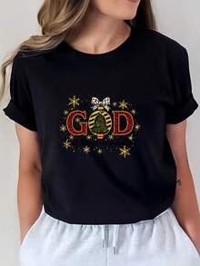 Women's Casual Crew Neck Cotton T-Shirts - 180g Christmas Themed T-Shirts For Women - Christmas Family Gifts, Corporate Team Spirit Apparel,  Christmas Party T-Shirts, Gift Boxed, Soft And Comfortable Style. Simple T-Shirt For Everyday Wear. - 黑色 - 查看 7