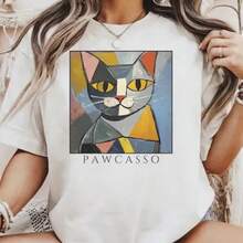 Picasso Spring And Summer T-Shirt, Round Neck, Short Sleeve, For Women, Breathable, Casual, Sporty, Holiday Gift - Urban Vintage Style, Unisex, Loose Fit, Cotton, Short Sleeve, Round Neck. - 白色 - 查看 6