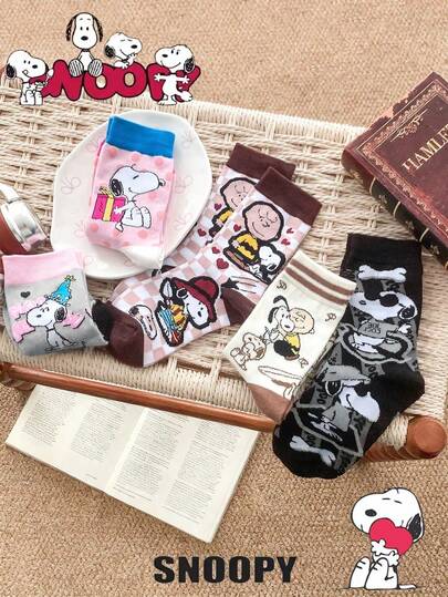  1/5 paires de chaussettes de dessin animé, chaussettes de sport confortables et douces pour hommes, chaussettes pour toutes les saisons, chaussettes créatives à motif de dessin animé Snoopy pour hommes, à la mode, polyvalentes, douces et confortables