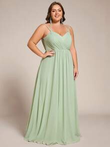EVERPRETTY Plus Size Backless Lace Tie-Up Multi-Way Chiffon Sleeveless Deep V-Neck Bridesmaid Dress Suitable For Wedding, Vacation, Beach Party - Mint Green - View 3