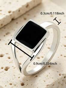 925 Sterling Silver Unique Black Square Design Ring, Suitable For Women And Men, For Holiday, Hip-Hop Party, And Daily Wear - Black - View 4