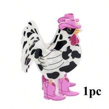 Rooster Shaped Hair Claw Clip, Cow Print Chick Hair Clip, Funny Quirky Design, Interesting Personalized Black & White Large Size Hair Clip For Women, Niche Personalized, Creative Quirky Hair Accessory, Suitable For Bun, Curly, Long Hair, Daily Commute - View 10