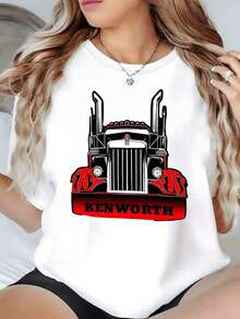 100% Cotton. Classic Truck Front In Red And Black Tones Symbolizing Strength And A Traveler's Spirit, Ideal For Road Lovers. Women's T-Shirt, 100% Cotton, 220g. Women's Simple Solid Color T-Shirt, Loose And Slim Fit Casual Short Sleeve - 白色的 - 查看 1