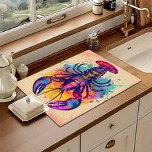1pc Lobster Pattern Printed Absorbent Dish Drying Mat, Espresso Machine Countertop Absorbent Mat, Sink Drain Mat, Soft Faucet Absorbent Mat, Sink Cup Mat, Kitchen & Bathroom Accessories - Multicolor - View 5