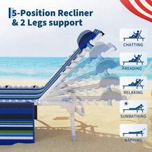 Silla de bronceado con hueco para la cara, silla de playa exterior con mesa plegable integrada, 5 posiciones de reclinación y almohada extraíble, ideal para playa, piscina, jardín y patio - Negro Verde Blanco - Ver 4