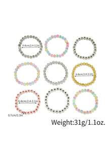9pcs/Set Glow-In-The-Dark Beaded Bracelet Set - Fashionable Girls Accessories With Heart, Star & Cloud Designs - Perfect For Gifts & PartyDecorations-Adjustable, Dazzling & Multipurpose - Multicolor - View 4