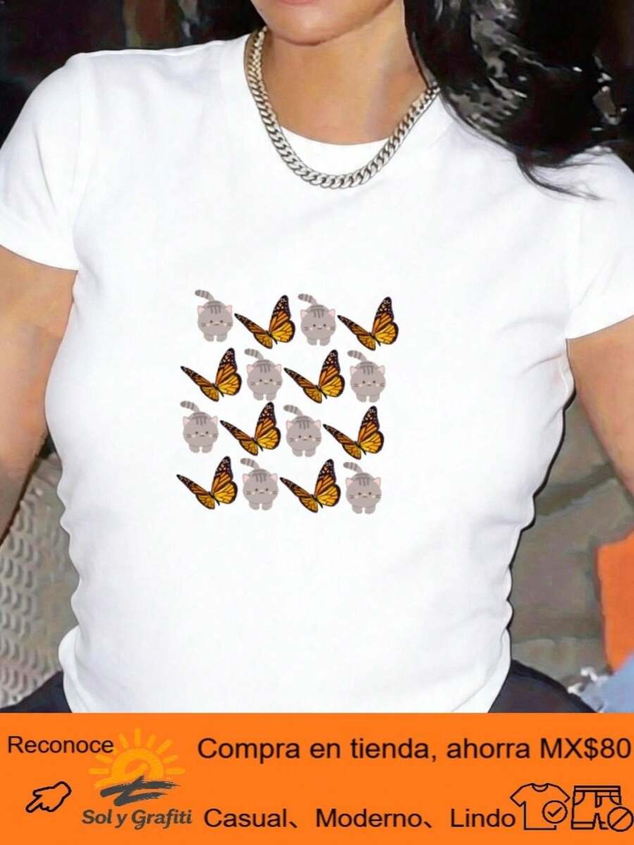 Women's T-Shirt With Cartoon Character Print, Urban Cut, Soft And Stretchy Fabric, Casual Round Neck, Retro Vintage Style Print, Casual Sleeves, Ideal For Daily Outings, Beach Holidays, Sweat-Absorbent, Breathable, Machine Washable, Women's Going-Out T-Shirts - 白色 - 查看 1