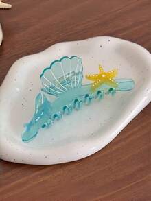 1pc Ocean Themed Acetate Hair Claw Clip, Shell & Starfish & Whale Design, Transparent Acetate Hair Claw, Summer Beach Vacation Hair Accessory For Women - Multicolor - View 6