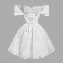 MOD Vestido mini elegante de fiesta con cintura ceñida y estampado floral con hombros descubiertos para mujer - Blanco - Ver 3