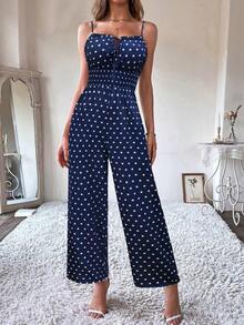 Mono casual de mujer con estampado de lunares y lazo delantero, para verano - Multicolor - Ver 6
