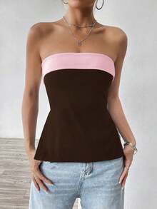Top tubo con bloqueo de color negro y estilo Y2K para mujer en verano - Multicolor - Ver 7