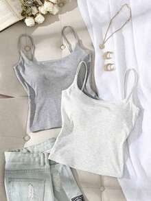 2 piezas Conjunto de camisola sin espalda ajustada para mujer, Camisola sin espalda de verano para mujer, Adecuado para el transporte diario, citas, fiestas, otoño/invierno/verano, Navidad, Año Nuevo, Acción de Gracias, fiestas, bodas, playa, ceremonias de graduación, de moda, elegante, casual, salidas, citas, reservas, transporte, brillante, Día de San Valentín, elegante, vacaciones, casual, Y2K, salidas, ceremonias de graduación y otras ocasiones. - Multicolor 7 - Ver 5
