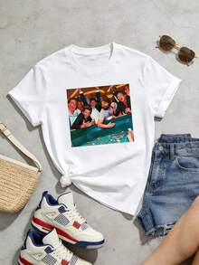 Camiseta de manga corta con cuello redondo suave y casual de verano para mujer, tops para salir, algodón, vintage, estilo callejero europeo y americano, casual deportivo, estilo unisex, estilo casual urbano, tops bonitos, Gen Z, curvas, ropa Y2K, camisetas divertidas, tops para damas, conjuntos de vacaciones para mujer, top lindo, camiseta gráfica, conjuntos de primavera, camisetas holgadas, ropa de calle retro, estilo de los 90, estilo de los 2000, subcultura, top negro, tops blancos, atuendo de fiesta de los 90. Blanco - Blanco - Ver 4