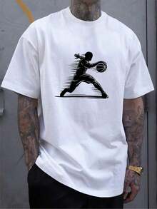 ‌ Camiseta de Manga Corta Holgada Casual Versátil con Estampado de Baloncesto Divertido, Ideal para Vacaciones, Trabajo y Uso Diario100% Cotton - Blanco 4 - Ver 3