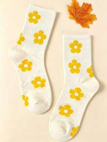 1/3/5/6 Pairs Women Letter & Flower Mid-Calf Socks, New Spring/Autumn High Elasticity Casual Tube Socks, Comfortable Soft Student Socks, Street Style Ladies Socks - Multicolor - View 6
