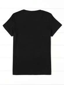Bestie Of The Birthday Girl Print T-Shirt, Short Sleeve Crew Neck Casual Top For Summer & Spring - Black - View 3