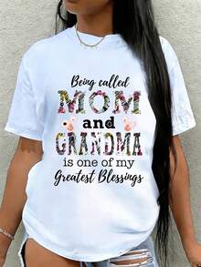 1 Piece Of Women's Pure Cotton Round Neck T-Shirt, Printed With Mother's Day Design, Simple Design, Comfortable And Breathable, Suitable For Daily Casual Wear, Showing A Natural And Elegant Style, A Must-Have For Summer Parties, Local Shipping, A Gift For Wife, Mother Or Grandmother, 180g 100% Cotton. - 白色 - 查看 12