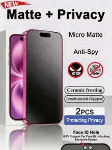 MIGAE 2pcs - Matte Privacy Screen Protector, Compatible With IPhone, Ceramic Film, Full Coverage, Smooth Touch, Anti-Fingerprint, Easy Installation, Anti-Peeping, Anti-Drop, Anti-Glare, Compatible With Iphone 18 Pro/18 Pro Max/17 Pro Max/17 Pro/17 Air/17/16E/16 Pro Max/16 Pro/16 Plus/16/15 Pro Max/14 Pro Max/13 Mini/12/11/XS Max/XR/8+/7 Plus Series - Black - View 15