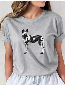 Camiseta 100% algodón para hombre y mujer con estampado de perro salvaje africano (perro de caza africano), modelo 01, top casual de cuello redondo, ropa cómoda para mujer. Camiseta sencilla de color sólido para mujer, corte holgado y ajustado, manga corta casual. - Negro - Ver 8