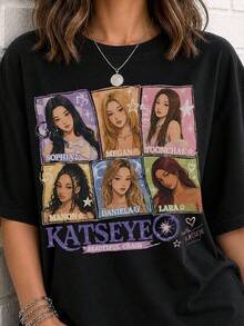 Camiseta Katseye Beautiful Chaos, Camiseta con Gráficos de Miembro de Katseye, Camiseta Vintage de Grupo de Chicas , Mercancía para Fans de Eyekon, Camiseta de Color Cómoda, blusas para mujer, blusas, blusas casuales para mujer, blusas casuales para mujer, tops de mujer, tops, unisex. - Negro - Ver 6