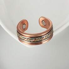 Vinterly Nhẫn từ tính bằng đồng nguyên chất, xoắn thủ công, bện, tăng cường sức khỏe, năng lượng, kiểu đeo hở ngón tay, có thể điều chỉnh kích thước, nam châm cao, có thể thay đổi kích cỡ. - màu nâu - Xem 3