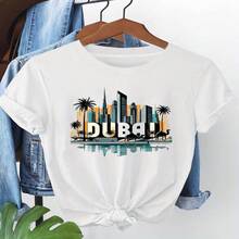 Women's Casual Cotton Round Neck Dubai Graphic Print Short Sleeve T-Shirt - 白色 - 查看 1