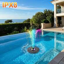 1個戶外太陽能花園噴泉泵，附7個噴嘴，IPX8防水，附彩色燈光，氛圍燈，適用於戶外鳥類、鳥浴池、池塘、露台、花園裝飾 - 黑色 - 查看 5