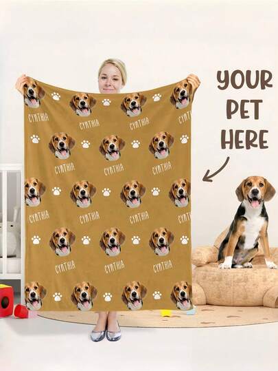1枚 カスタマイズ ペットフォト毛布、ペット名入りペット用毛布、犬の足跡/骨パターン、ペットの誕生日プレゼント、新居祝い。装飾的、ファッショナブル、猫、かわいい、カラフル、ユニーク、愛らしい、カスタマイズ ホームデコレーション、彼/彼女、家族、友人、ペット愛好家への理想的なギフト、記念日、誕生日プレゼント、装飾的、ファッショナブル、カラフル、レトロ、かわいい、ミニマリスト、ユニーク、愛らしい、カスタマイズ