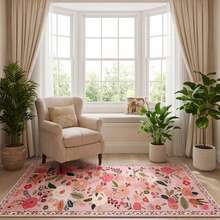 1pc, Washable Non-Slip French Country Pink Floral Print Plush Carpet, Soft Non-Slip Plush Rug, Washable Botanical Style Atmosphere Carpet, Suitable For Bedroom, Living Room, Nursery, Dining Room And Other Atmosphere Home Decor, Daily All-Season Style, Carpet, Rug, Carpet Living Room, Kitchen Mat, Carpet For Bedroom, Bathroom Mat, Rug Bedroom, Room Decor, Rugs For Living Room, Kitchen Rug, Hallway Runner, Washable Rug, Boho Rug, - Multicolor - View 5