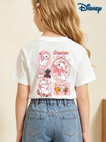 Disney The Aristocats Marie Cat Pose Graphic T-Shirt, The Aristocats Disney Marie Emotions Shirt, Disneyland Trip Family Matching Shirt 2026; Spring/Summer Pure Cotton T-Shirts For Teenage Girls, Cute Children's Pattern T-Shirts, Birthday Gifts, Children's Girls' Clothing, Casual Daily Teenage Student Clothing, Short Sleeved Shirts Suitable For Children, Street And Beach Vacations, School And Holiday Atmosphere Clothing - White - View 2