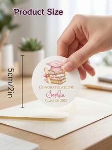 8/20/40pc Custom Graduation Stickers,Text Graduation Favor Stickers,Personalized Name & Class Of 2026 Graduation Labels,Pink Watercolor Grad Cap & Book Design,For Graduates / High School & College Grads,Graduation Party Decor / Envelope Sealing / Favor Bags / Graduation Gifts - Multicolor - View 3
