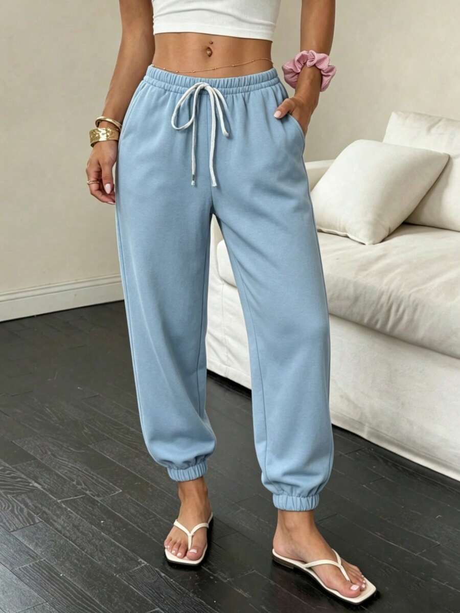 Stylish And Cute Lightweight Casual Pants With Multiple Pockets And Buttons, In A Y2K Style. Suitable For Back To School, Graduation, Clubs, Birthday Parties, Halloween, New Year's, Thanksgiving, Concerts, Gyms, Beaches, Vacations, Business, Everyday Wear At The Airport, Street Style, Teacher's Day, Spring, Summer, Fall, And Winter. - 藍色 - 查看 1