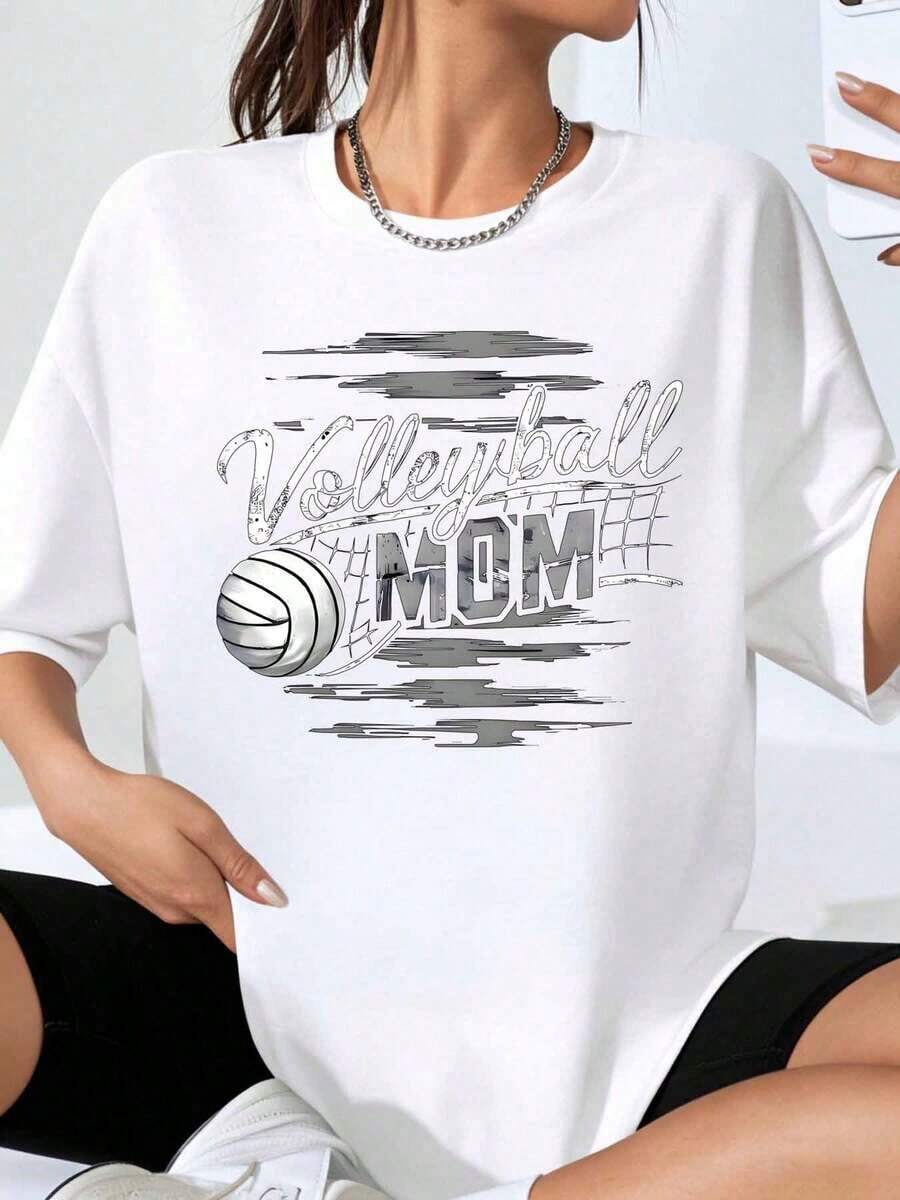 Women's Volleyball Jersey, Graphic Sports T-Shirt, Gift For Mom Of A Volleyball Player, Plus Size Casual Top - 白色 - 查看 1