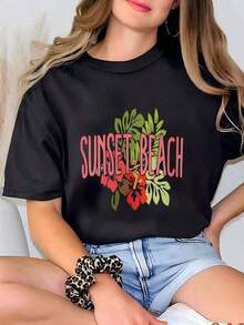 Wos Sunset Beach Hawaii Premium Skin-Friendly Sweatshirt, Hawaiian Beach Sweatshirt, Sunset Beach Sweatshirt, Wos Hawaii Floral Sweatshirt, Crew Neck Sweatshirt For Beach Lovers, Hawaii Trips. Versatile Style T-Shirt, Gift Idea - 黑色 - 查看 1
