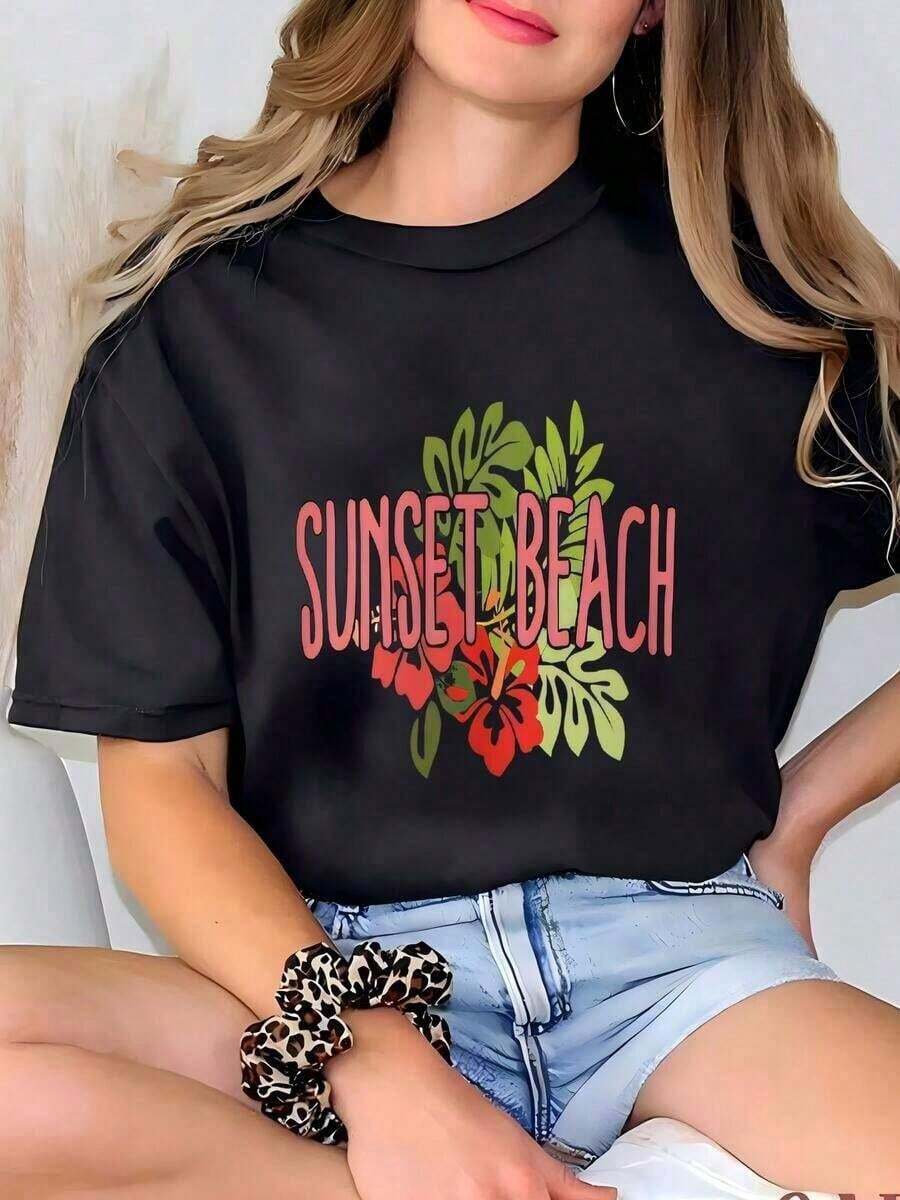 Wos Sunset Beach Hawaii Premium Skin-Friendly Sweatshirt, Hawaiian Beach Sweatshirt, Sunset Beach Sweatshirt, Wos Hawaii Floral Sweatshirt, Crew Neck Sweatshirt For Beach Lovers, Hawaii Trips. Versatile Style T-Shirt, Gift Idea - 黑色 - 查看 1
