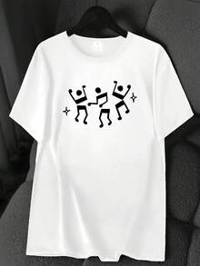 Dance Rhythm Print T-Shirt. Available In 6 Colors, Short Sleeves, Round Neck, High-Stretch Casual Sports Top. Machine Washable. Suitable For Spring And Summer. Can Be Worn In All Seasons. Women's Clothing. Elegant Party Outfit, T-Shirt For Elegant Ladies, Blouses Suitable For Curvy Women, Casual Wear, Cool And Sweat-Free Summer Wear, Fun Letter Print. - 白色 - 查看 1
