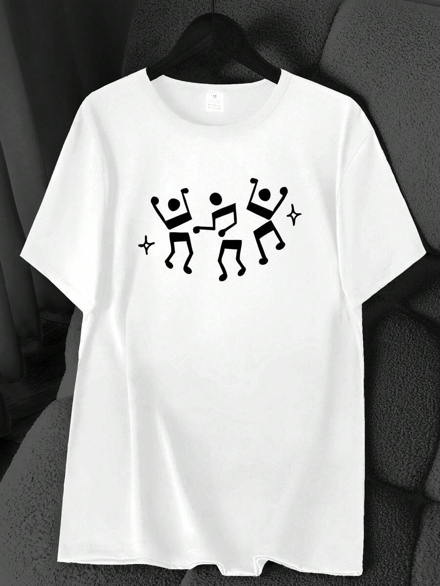 Dance Rhythm Print T-Shirt. Available In 6 Colors, Short Sleeves, Round Neck, High-Stretch Casual Sports Top. Machine Washable. Suitable For Spring And Summer. Can Be Worn In All Seasons. Women's Clothing. Elegant Party Outfit, T-Shirt For Elegant Ladies, Blouses Suitable For Curvy Women, Casual Wear, Cool And Sweat-Free Summer Wear, Fun Letter Print. - 白色 - 查看 1