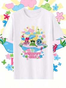 1 Piece Women's Crew Neck T-Shirt The Powerpuff Crew | Soft And Durable Fabric, Casual Outdoor Style, Everyday Comfort, Short Sleeve, Sizes S-XXL, New Arrival, Great, Ideal For Spring/Summer/Autumn, 180g 100% Cotton. - 白色 - 查看 5