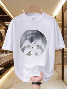 Unisex Short-Sleeved T-Shirt For Men. Soft, Breathable, 100% Polyester. T-Shirt - Whimsical, Moonlight, Cartoon Character. Short-Sleeved Crew Neck T-Shirt. Casual Summer Shirt. Suitable For Casual Wear And Themed Clothing Sets. Machine Washable. Random Print. Screen Designers. Men, , Women, Romwe, Men, Boho Chic, Teachers Gifts, T-Shirt For Curvy Women's Sets, For Women, Y2k. - 白色 - 查看 6