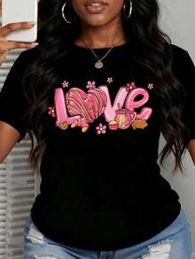 Camiseta de Verano para Mujer de Alta Calidad con Estampado Divertido, Cuello Redondo, Manga Corta, Diseño de Amor con Dulces y Cupcakes, 100% Algodón Puro, Camiseta Casual para Uso Diario, Fiesta, Vacaciones, Opción de Regalo. - Negro - Ver 11