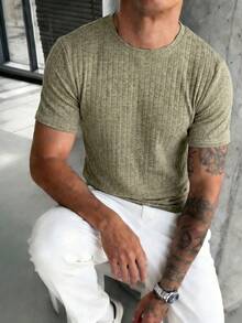 GRDR Men's Casual Minimalist Knit Short Sleeve Top, Summer - Khaki - View 4